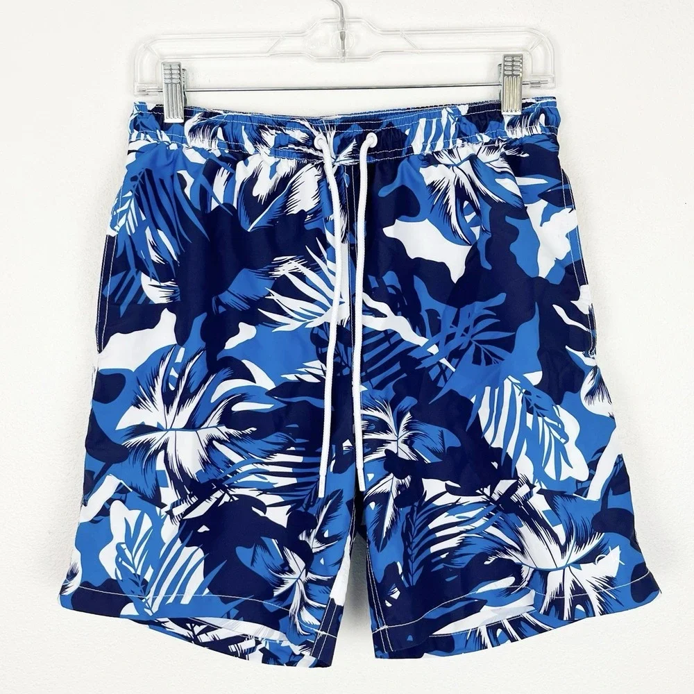 Calvin Klein Men's Swim Trunks Blue Tropical Small